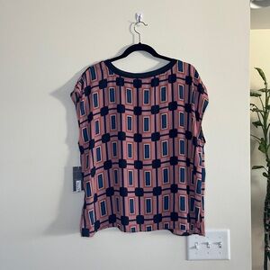 Worthington Pink and Navy Geometric Top